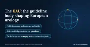 The EAU: the guideline body shaping European urology — 19,000+ urology professionals worldwide, risk-stratified prostate cancer guidelines, and focal therapy as an emerging option within trials and registries