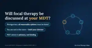 Will focal therapy be discussed at your MDT? The Montgomery ruling requires all reasonable options to be listed, you are not in the room so brief your clinician, and MDT advice is advisory not binding