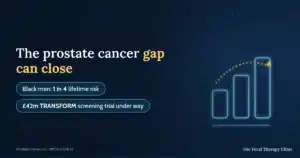 The prostate cancer gap can close — Black men: 1 in 4 lifetime risk; £42m TRANSFORM screening trial under way